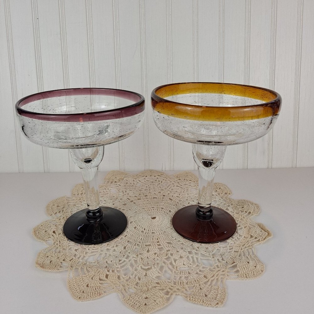 2 Hand-Blown Mexican Margarita Glasses